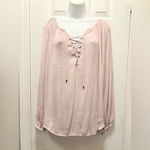 Jennifer Lopez Blush Lace-Up Blouse